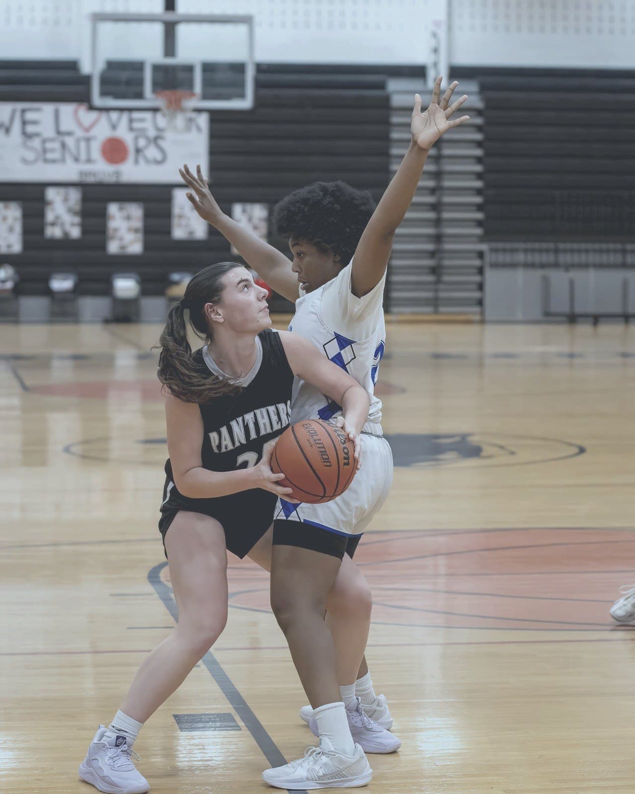 Panthers player posts up against a defender